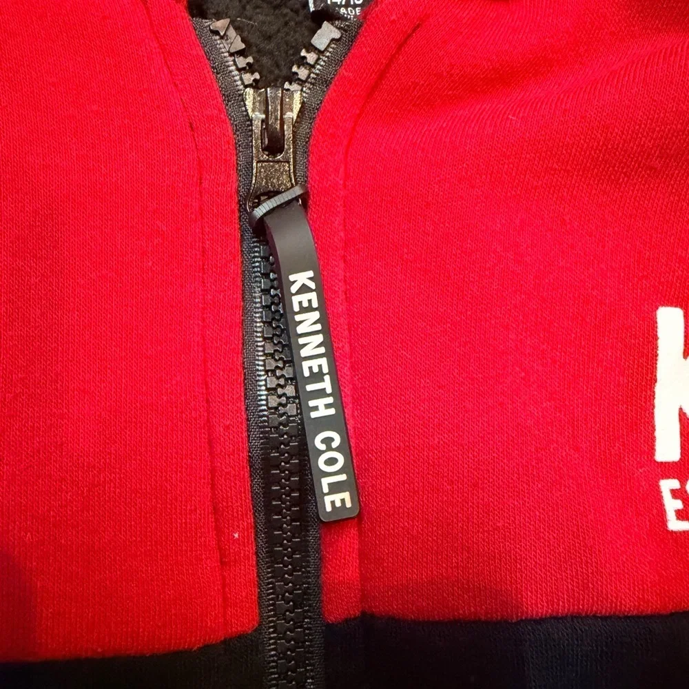 Kenneth Cole Red Black Fleece Zip Jacket Youth 14/16 Women’s XS S